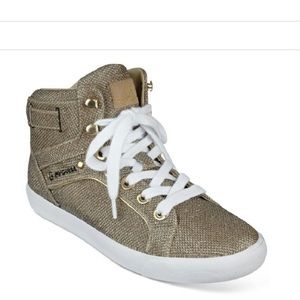 Guess high top sparkly gold sneakers